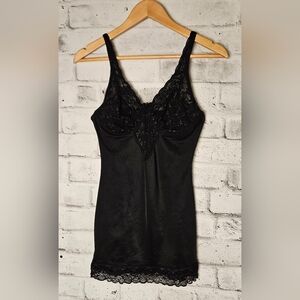 Vintage Grenier Black Lace Slip Dress Shapewear Chemise Size Large (38)